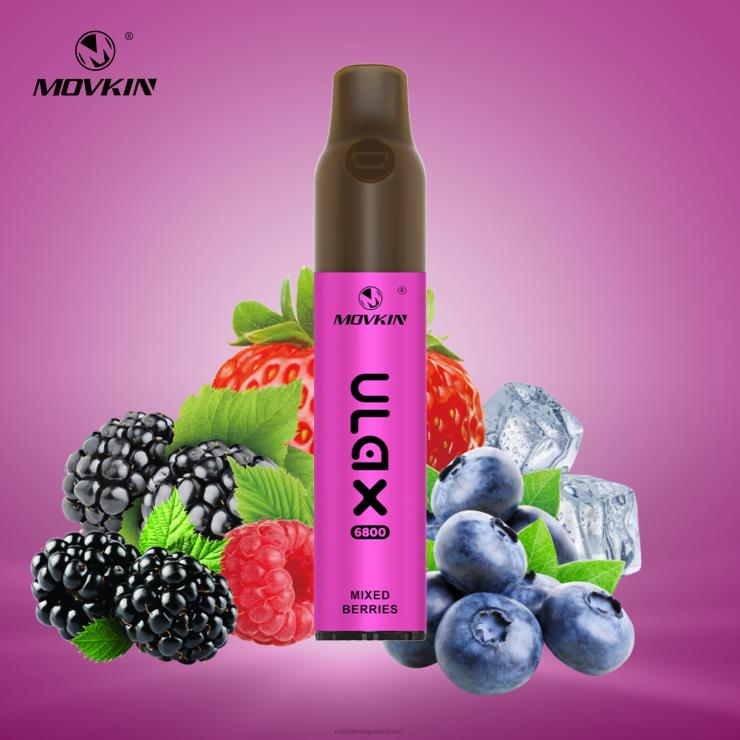 RandM Vape Flavours | RandM Movkin Ulax Z2XZX64 6800 (Ceramic Coil) Rechargeable Disposable Vape Pod Device Mixed Berries