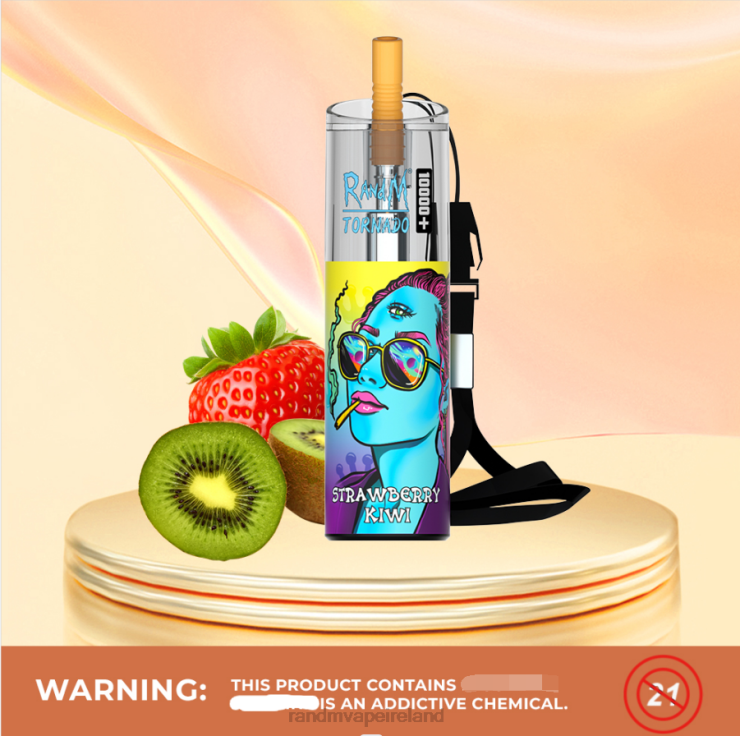 R And M Vape Ireland | RandM Tornado Z2XZX81 10000 Plus Airflow Control Vape Device 1Pc Strawberry Kiwi