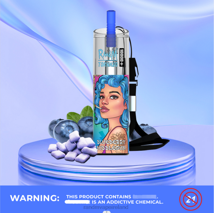 RandM Ireland | RandM Tornado Z2XZX82 10000 Plus Airflow Control Vape Device 1Pc Blueberry Bubblegum