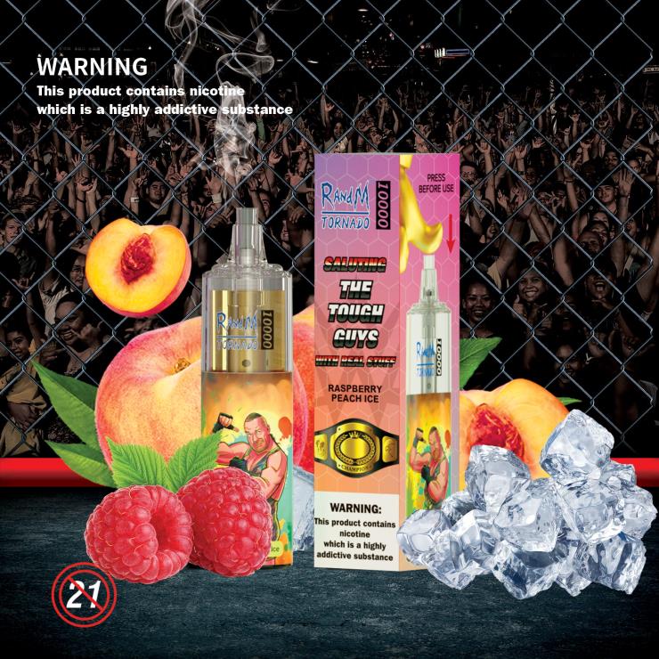 Fumot RandM Vape | RandM Tornado Z2XZX119 10000 Airflow Control Vape Device 1Pc Raspberry Peach Ice