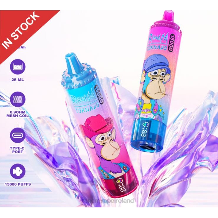 RandM Ireland | Fumot RandM Tornado Z2XZX22 15000 Vape Device With Battery And Ejuice Display Version 1 Blueberry Raspberry