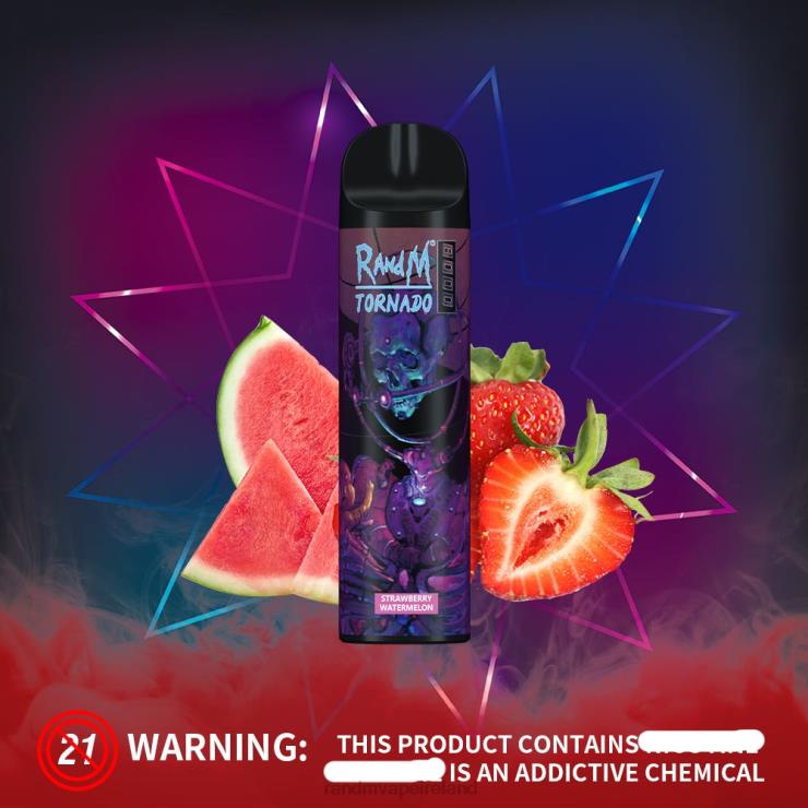 RandM Shop Discount | RandM Tornado Z2XZX238 8000 Airflow Control Vape Device 1Pc Strawberry Watermelon