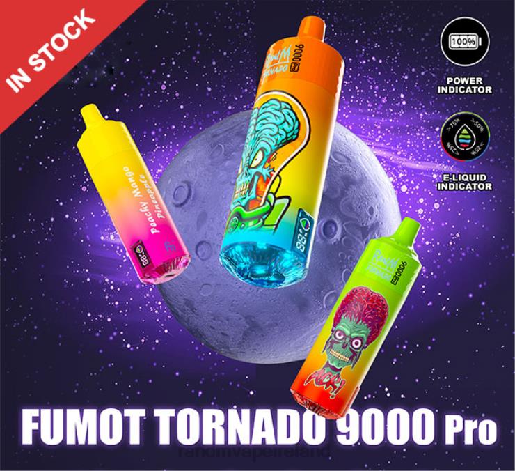RandM Ireland | Fumot RandM Tornado Z2XZX232 9000 Pro Vape Device With Battery And Ejuice Display Version 3 Cherry Peach Lemonade